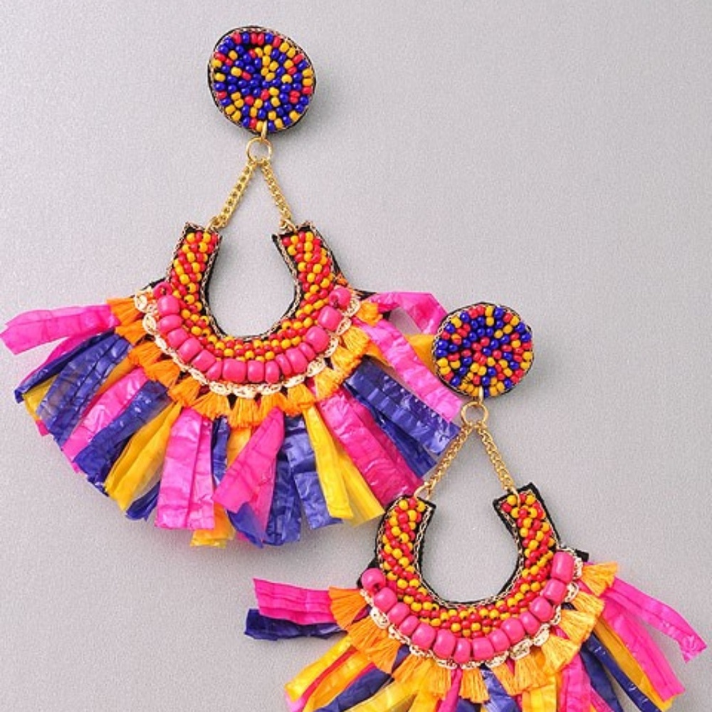 Beaded fiesta fringe drop earrrings